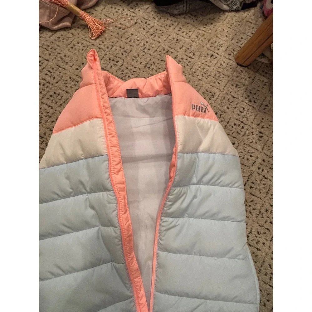 Puma Girls Puffer Vest Colorblock Pink Blue‎ Quilted Full Zip Size M 10/12